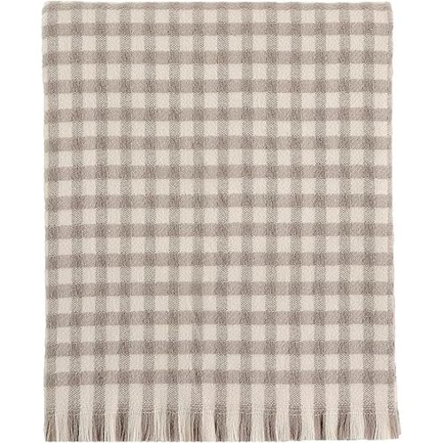 CREVENT Farmhouse Boho Knitted Throw Blanket for Couch Sofa Chair Bed Home Decoration, Soft Warm Cozy Light Weight for Spring Summer Fall (50''X60'' Plaid Tan)