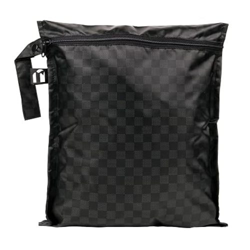 Bumkins Roamio Waterproof Wet Bag for Baby, Travel, Swim Suit, Cloth Diapers, Pump Parts, Pool, Beach, Gym Clothes, Toiletry, Hook to Stroller, Daycare, Zipper Reusable Wetdry Pouch, Black Check