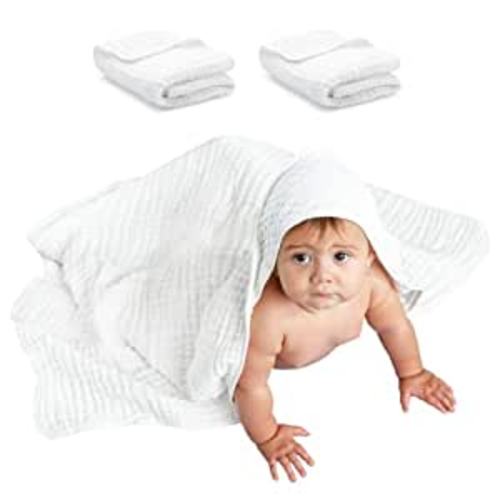 Amazon.com : Comfy Cubs 2 Pack Baby Hooded Muslin Cotton Towel for Kids, Large 32” x 32”, Ultra Soft, Warm, and Absorbent. Baby Essentials Bath Towels, Cute Unisex Cover for Girls and Boys (2 Pack, White) : Baby