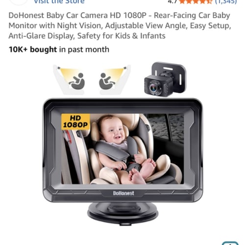 DoHonest Baby Car Camera HD 1080P - Rear-Facing Car Baby Monitor with Night Vision, Adjustable View Angle, Easy Setup, Anti-Glare Display, Safety for Kids & Infants
