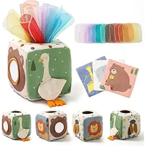 Youuys Baby Tissue Box Toy for Babies 6-12 Months, Montessori Sensory Toys for 1 Year Old Boy, Infant Toy with Crinkle Tissues & Fine Motor, for 6 9 12 18 Months Old Kids 1st Birthday