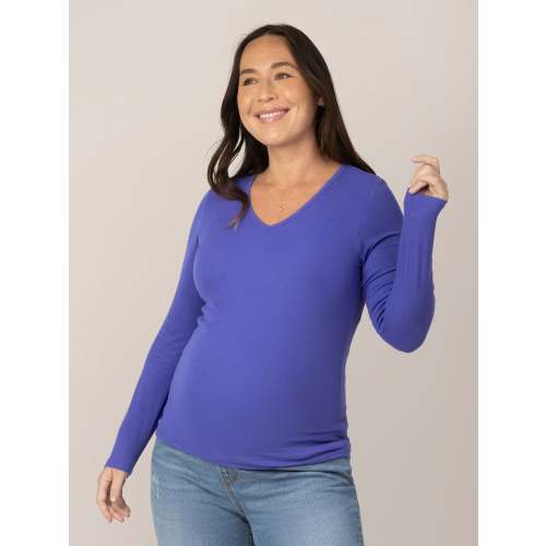 Ribbed Bamboo Maternity & Nursing Long Sleeve T-shirt | Cobalt