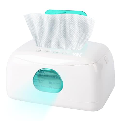 Baby Wipe Warmer with 16-Level Precision Heating, Portable USB-Powered Wet Wipe Warmer, Auto-Lift Spring Wet Wipes Dispenser, Gentle 45°-60° Diaper Wipes Warmer for Diaper Changes, Home & Travel Use