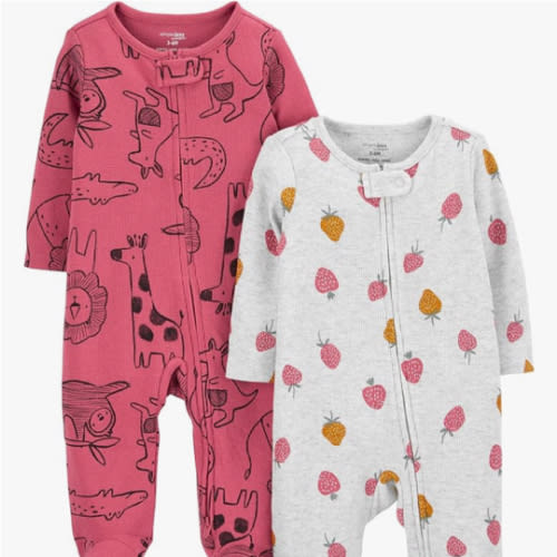 Simple Joys by Carter's Baby Girls' 2-Way Zip Thermal Footed Sleep and Play, Pack of 2