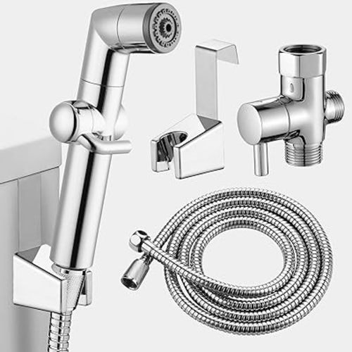 MIAOHUI Muslim Shower, Handheld Bidet Sprayer for Toilet, Cloth Diaper Sprayer for Toilet, Toilet Sprayer Attachment, Health Faucet, Bum Gun with Hose and Holder, Wall or Toilet Mount (Chrome)