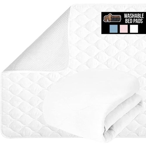 Gorilla Grip Washable Toddler Mattress Incontinence Pads, Reusable Waterproof Bed Underpads, Absorbent Leak Proof, 52x34 Slip Resistant Pad Protector Absorbs 8 Cups for Bedwetting, Adults, Kids, White - 52" x 34" Pack of 1