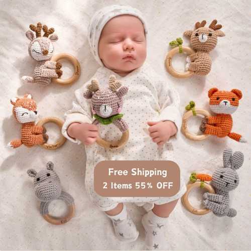 Personalized Toy Rattle · Baby gift · Animal Crochet Baby Rattle · Wooden rattle · Teether bites wood · Soothing rattle · Baby shower