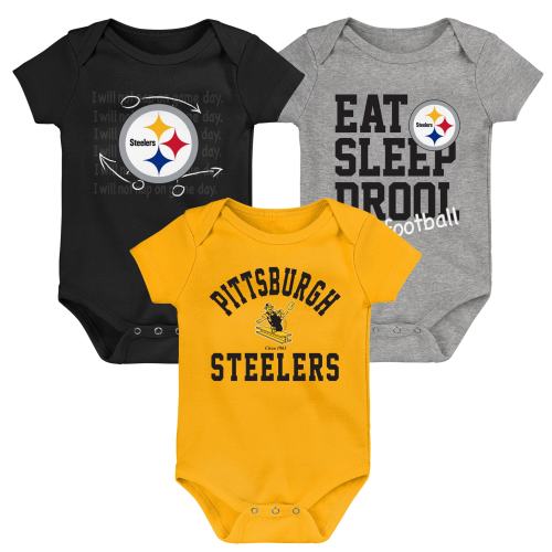 Newborn & Infant Pittsburgh Steelers Black/Gold/Heather Gray Three-Pack Eat, Sleep & Drool Retro Bodysuit Set