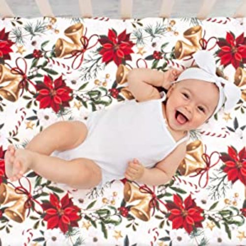Amazon.com: JISEN Baby Crib Sheet 1 Piece Portable Fitted Crib Sheet for Standard Crib and Toddler Mattresses Nursery Bed Decor for Boys Girls 28x52 Inch Christmas Flower : Baby