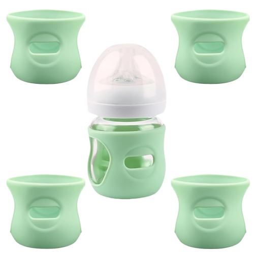 4 Pack Silicone Sleeves for Avent Natural Glass Baby Bottles, Anti Breakage Baby Bottle Holder, Compatible with Philips Avent Glass Natural Baby Bottle, BPA Free (Green, 4 OZ)