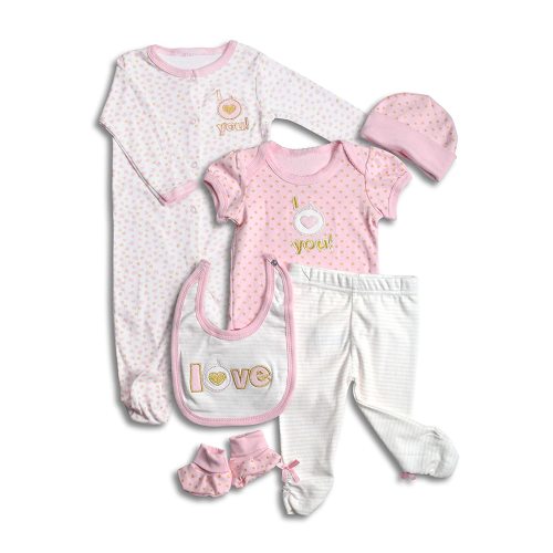 Layette Set, 6 Piece Baby Essentials for Newborn Unisex Gift Boys and Girls