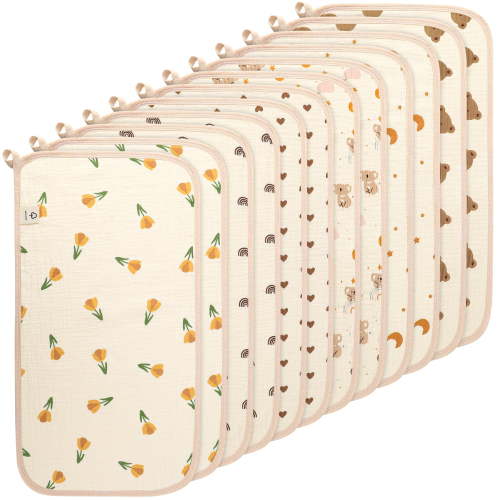 KABOER 12-Pack Large Baby Burp Cloths, Ultra Soft Absorbent 4-Layer Cotton Gauze Baby Washcloths, Multipurpose Drool Pads with Hanging Loops for Newborns, Great as a Baby Shower Gift 20" x 11"