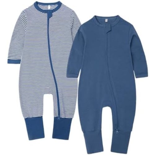 BeiVSlley 2PC Baby Boy Girls Romper Onesies Cotton Long-Sleeve Zipper Bebé Jumpsuit Infant Solid One-Piece Outfits Clothes