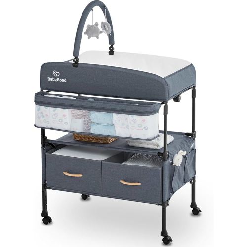 Portable Baby Changing Table with 2 Storage Baskets, BabyBond Foldable Changing Table Dresser Waterproof Diaper Changing Table Height Adjustable Changing Station for Infant and Newborn(Grey)