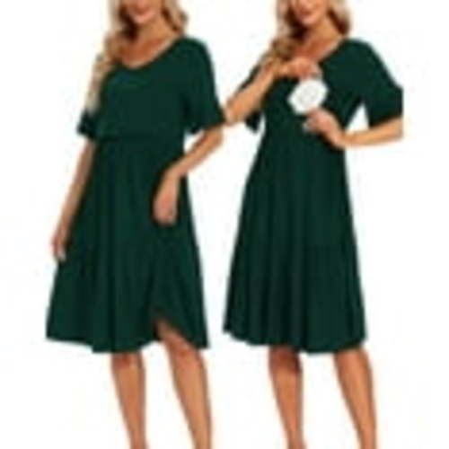 Smallshow Women's Short Sleeve Ruffle Nursing Dress Maternity Breastfeeding Clothes