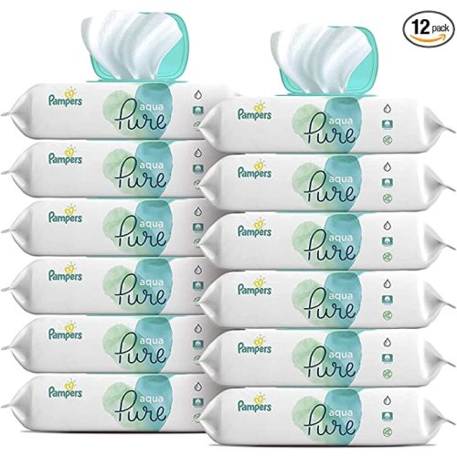 Baby Wipes, Pampers Aqua Pure Sensitive Water Baby Diaper Wipes, Hypoallergenic and Unscented, 56 Count (Pack of 12)