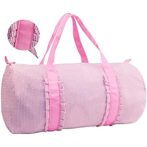 Kids Travel Overnight Bag Seersucker Carry On Lightweight Weekender Duffel Bag for Boys and Girls (Pleated Pink) X-large