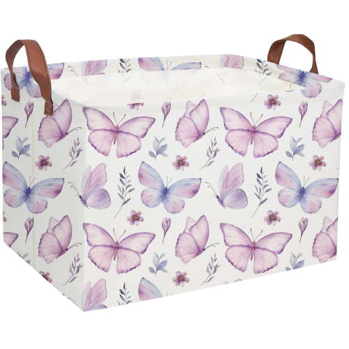 Rectangular Kids Storage Bin Butterfly Basket Cartoon Storage Basket with Handles for Organizing Home Kitchen Boys and Girls Toys Bins Shelf Baskets(Butterfly)