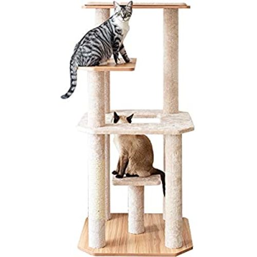 Catry, Large Activity Cat Tree Scratching Post Activity Center Wooden Carpet 40-50 Inch - CT19483
