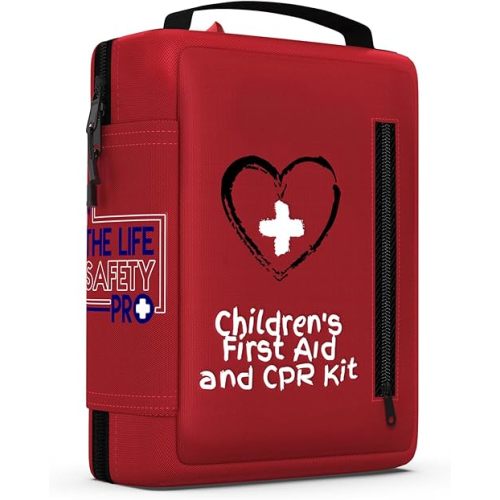 Portable First Aid and CPR Kit for Children - Ideal for Home, Car, School, Camping, and Travel. Latex-Free Bandages – Custom First Aid Guide by The Life Safety Pro