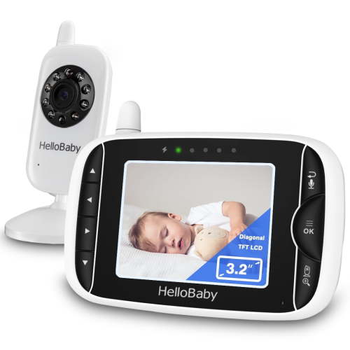 HelloBaby Video Baby Monitor-HB39 with 2.4GHz pigital wireless video baby monitor camera and audio - 8 hours battery life, 1000ft away, 3.2" LCD HD LCD display, no WiFi required No APP Two-way audio