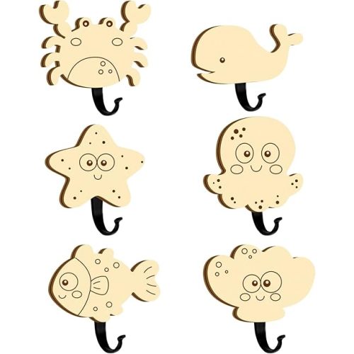 6Pcs Kids Coat Hooks Ocean Animal Hook Toddler Cute Wall Hooks Wooden Hanging Rack Decorative Clothes Hat Key Towel Animal Wall Mount Rack Hook Hanger for Kids Room Bedroom Bathroom