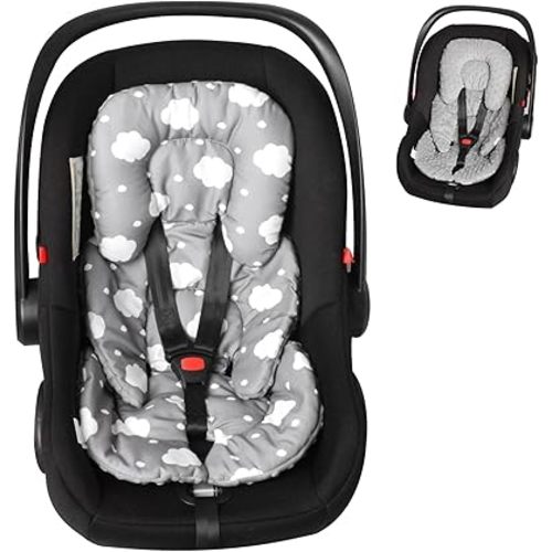 Infant Carseat Insert 2-in-1 Reversible Cushion Carseat for Newborn, Breathable Minky Baby Car Seat Cushion for Carseats, Stroller, Swing, Bouncer (Grey)