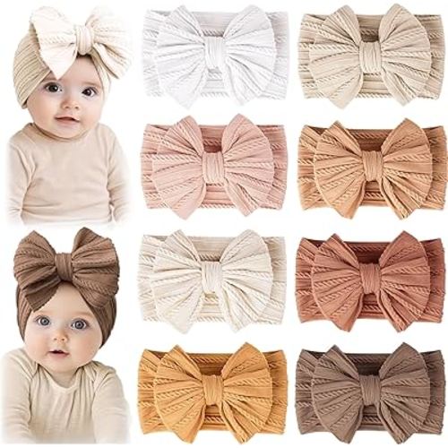 Prohouse 8 Pack Baby Headbands Soft Nylon Hairbands Hair Bows for Newborns Infants Toddlers and Baby Girls Elastic Hairbands for Daily Wear, Photoshoots