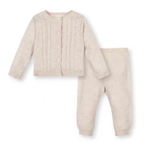 Hope & Henry Baby Organic Long Sleeve Cable Cardigan & Legging Sweater Set, Light Oatmeal Heather Cable, 3-6 Months