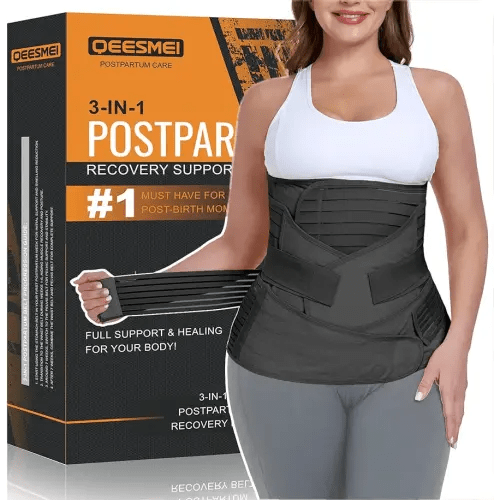 3 in 1 Postpartum Belly Support Recovery Wrap - Postpartum Belly Band - Postpartum Essentials Post Partum Waist Binder, Post Surgery Abdominal Binder Shapewear (Black, L)
