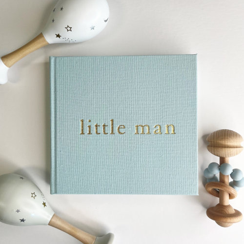 Baby Photo Album - Blue Little Man Photo Albums - Baby Boy Gifts - Small 6x4" Photo Album - Blue Linen Small Photo Albums