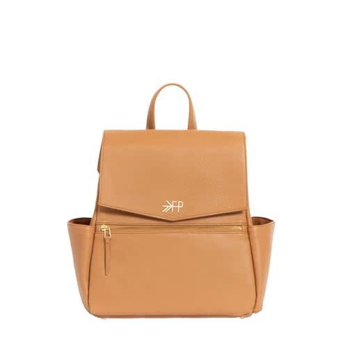 Freshly Picked Mini Classic Diaper Bag Backpack, Wipeable Vegan Leather Diaper Backpack, 8 Pockets (Butterscotch Tan)