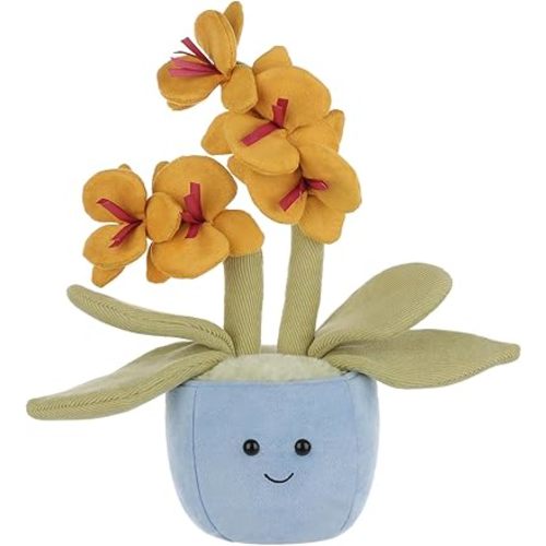 Apricot Lamb Potted Butterfly Orchid Plush Stuffed Flowers for Kids, Soft Cute Plushies Toys for Baby Girl and Boy, Fluffy Potted Butterfly Orchid Yellow 11.1 Inches