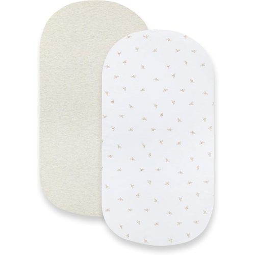 Bassinet Sheet, Infant Fitted BEESNUG Cover, 100% Organic Cotton, Soft Unisex Newborn Essentials for All Standard Oval or Rectangle Bassinet Bed Pads or Mattresses - 15 x 33 Inches