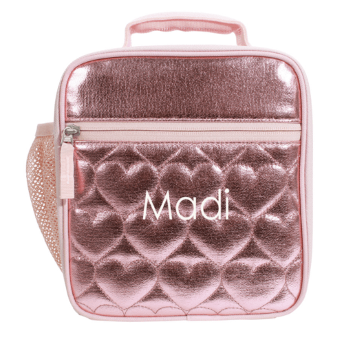 Mackenzie Pink Metallic Hearts Lunch Boxes