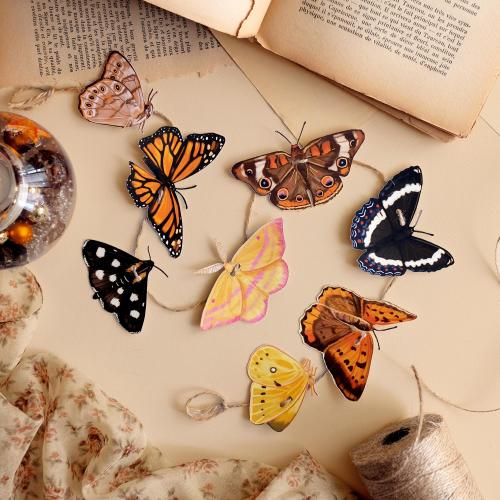 BUTTERFLY GARLAND - Handmade Vintage Style Paper Garland - Ecofriendly Botanical Wall Art - Cottagecore Room Decor - Forest Themed Nursery