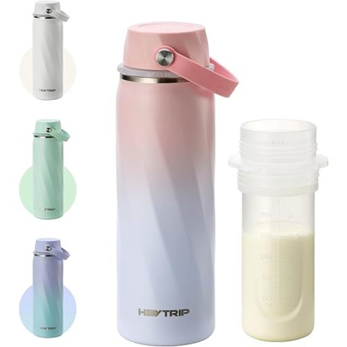 HEYTRIP Portable Breastmilk Cooler - 20oz Stainless Steel Milk Chiller Bottle for Travel & Work | Reusable Breastmilk Storage Container, 36+ Hour Cooling, TSA Approved | Rosy Azure