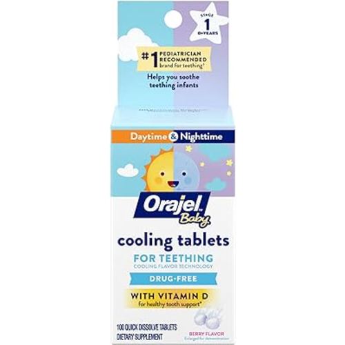 Orajel Baby Cooling Tablets for Teething with Vitamin D, 100 Quick Dissolve Tablets,White
