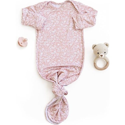 Baby Gown – Super Soft Knotted Gown with Bottom Tie and Hand Mittens – For Baby Boys and Girls, Infant, Newborn
