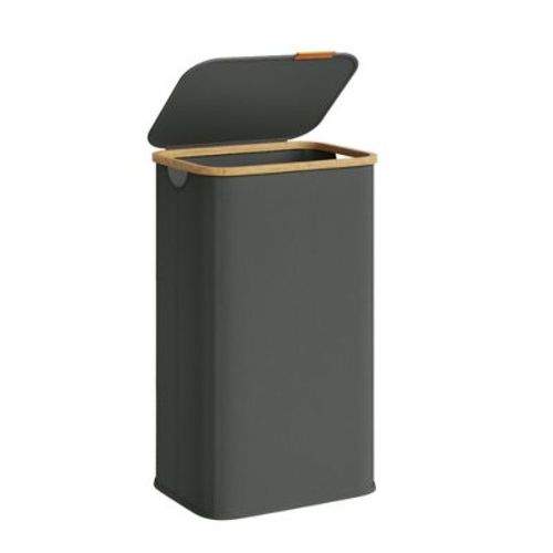 SONGMICS Laundry Hamper, Laundry Basket with Lid, Foldable Storage Basket, Bamboo Frame, Oxford Fabric, 26.4 Gal. (100 L), Slate Gray