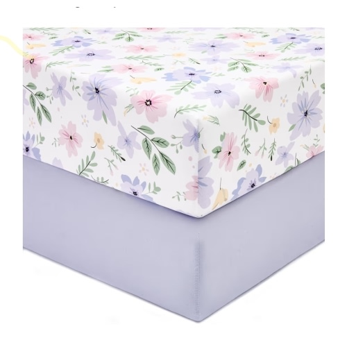 TILLYOU Baby Crib Sheets for Boys Girls, Super Soft Toddler Bed Sheets, 2 Pack Sheets for Standard Crib Mattress 28x52in, Brilliant Little Flowers