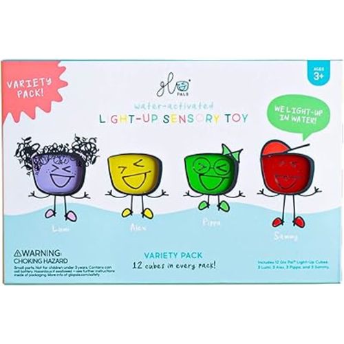 Glo Pals Water-Activated Light-Up Cubes for Sensory Play – 12 Pack