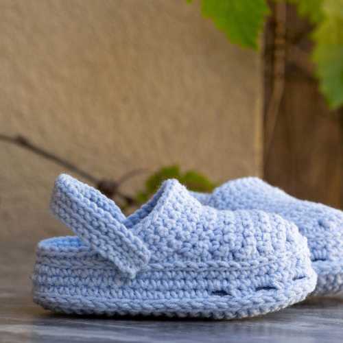 Crochet baby blue sandals, newborn barefoot shoes, Soft infant slides