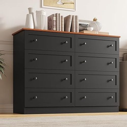 8 Drawer Dresser for Bedroom, Farmhouse Dresser for Closet 8 Drawer, Wide Modern Chest of Drawers, Storage Cabinet, Bedroom, Living Room, Entryway, Black