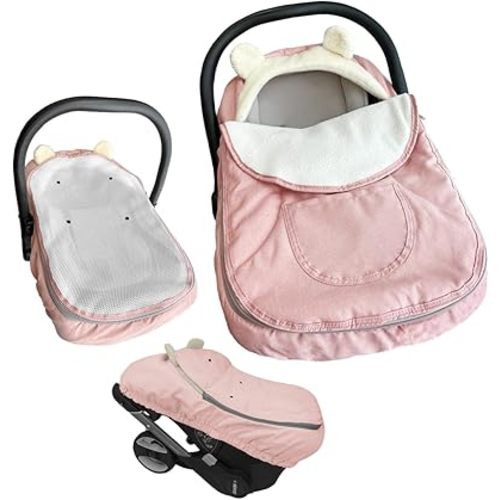Car Seat Covers for Babies,Winter Baby Car Seat Cover Infant Carseat Covers Canopy,Universal Baby Carrier Cover for Girl Boy Carseat,Newborn Shower Gift-Pink