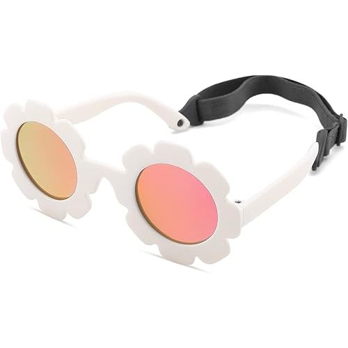 Hycredi Flexible Bendable Flower Baby Polarized Sunglasses with Strap for Newborn Infant Girls Age 0-24 Months
