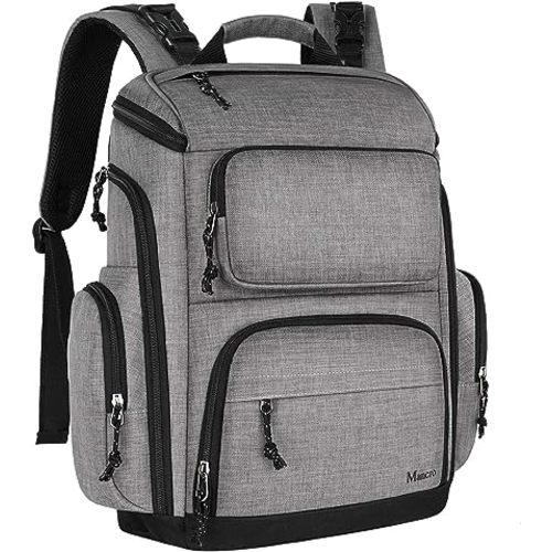 Mancro Diaper Bag Backpack, Multi-functional Baby Travel Back Pack for Dad, Men and Women, Large Capacity Waterproof Dad Work Bag with Laptop Pocket and Stroller Straps, Grey - Austere Grey