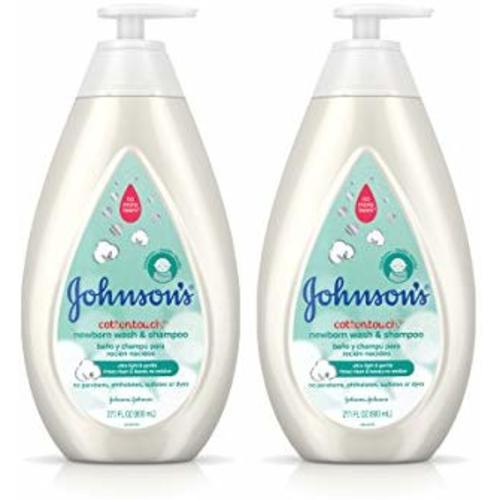 Johnson's CottonTouch Newborn Baby Wash & Shampoo, Made with Real Cotton, Twin Pack, 2X 27.1 fl. oz - 800 mL (Pack of 2)