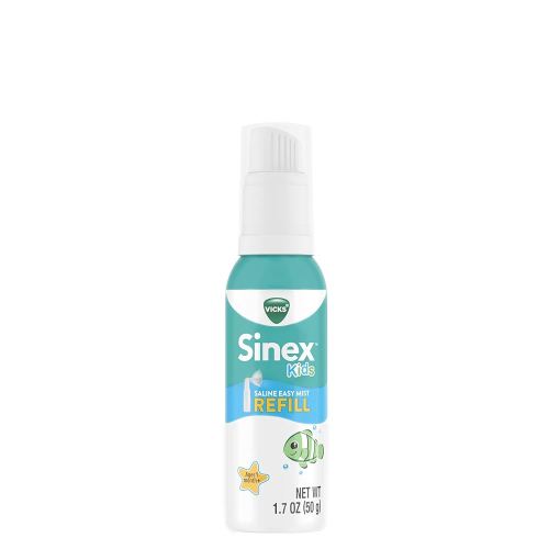 Vicks Sinex Kids Saline Easy Mist Refill, Drug Free Saline, Ages 1 Month+, Gently Clears and Soothes Everyday Stuffy Noses, Safe for Daily Use, 1.7 OZ