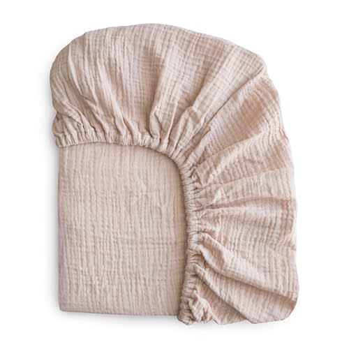 mushie Extra Soft Muslin Fitted Crib Sheet | 192 Thread Count | 28"x 52" (Blush)
